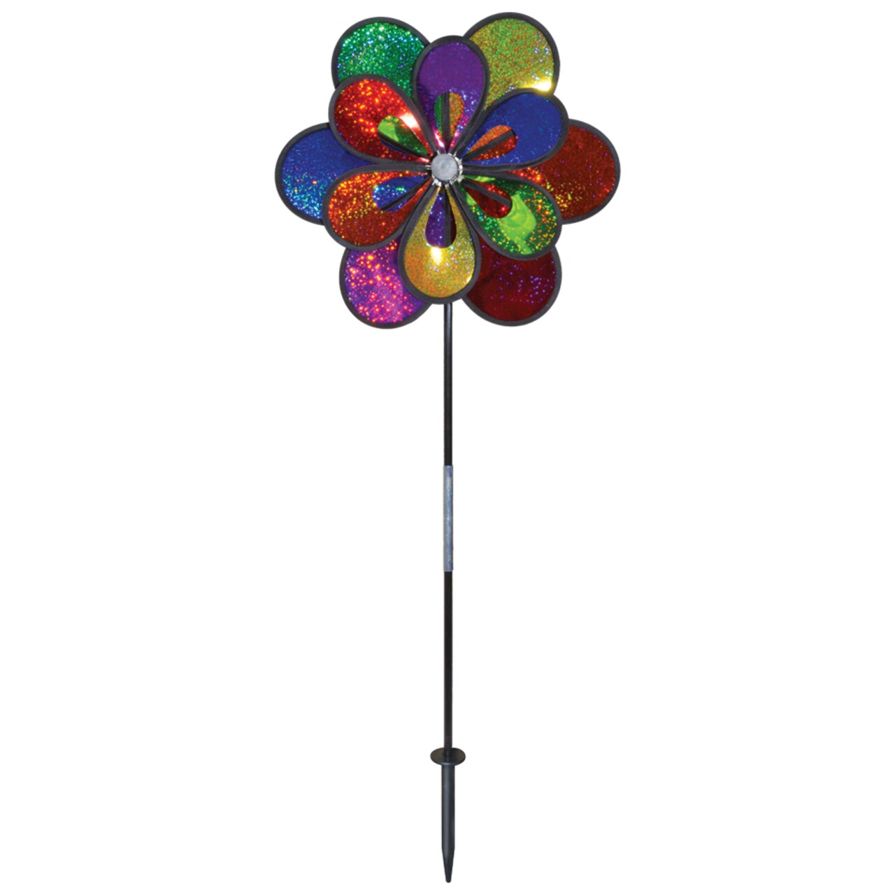 In the Breeze 2691 - 13 Inch Rainbow Sparkle Double Windee Wheelz Spinner - Colorful Wind Spinner for your Yard and Garden